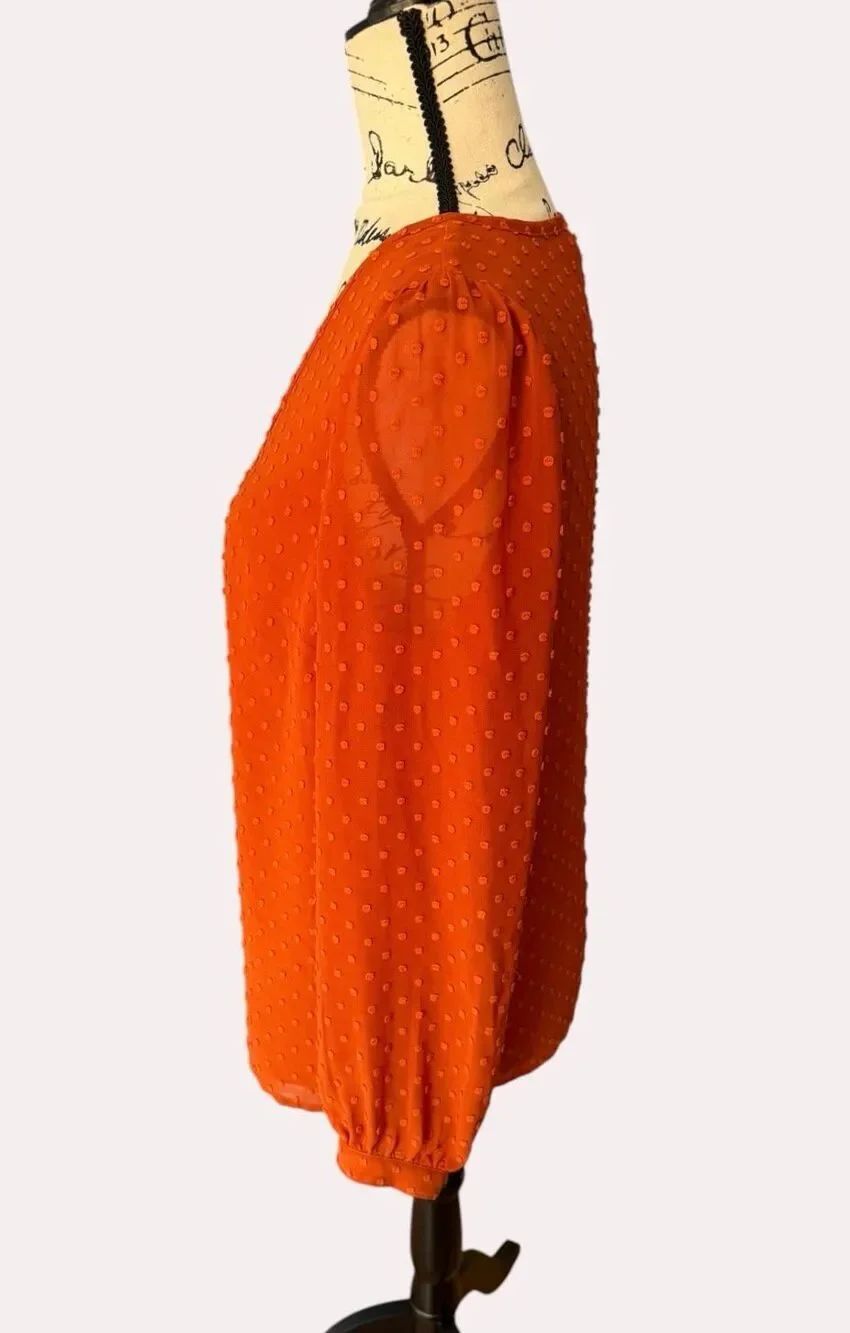 J.Crew Women's V-Neck Clip Dot Blouse Rust Orange Long Sleeve Top Size XS BU008 - Picture 5 of 9